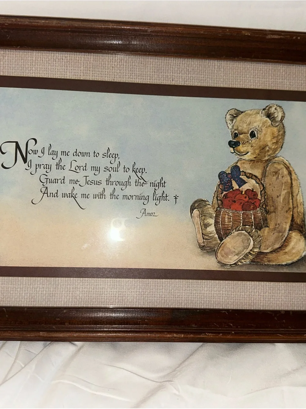 Vintage Teddy Bear Framed Wall Art Set of 2 Country Nursery Decor